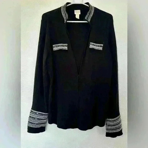 Chicos Embellished Heidi Cardigan Black - Large (2) Military chic - Picture 1 of 6